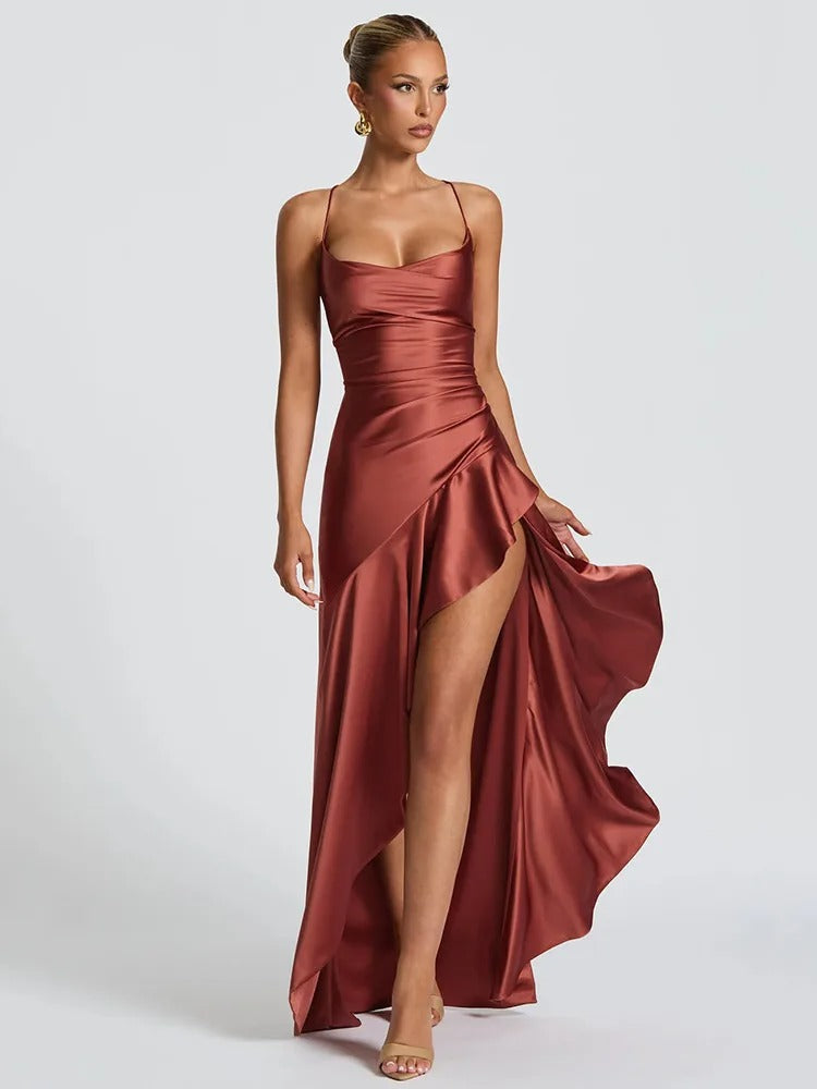 Strapless Asymmetrical Backless Midi Dress