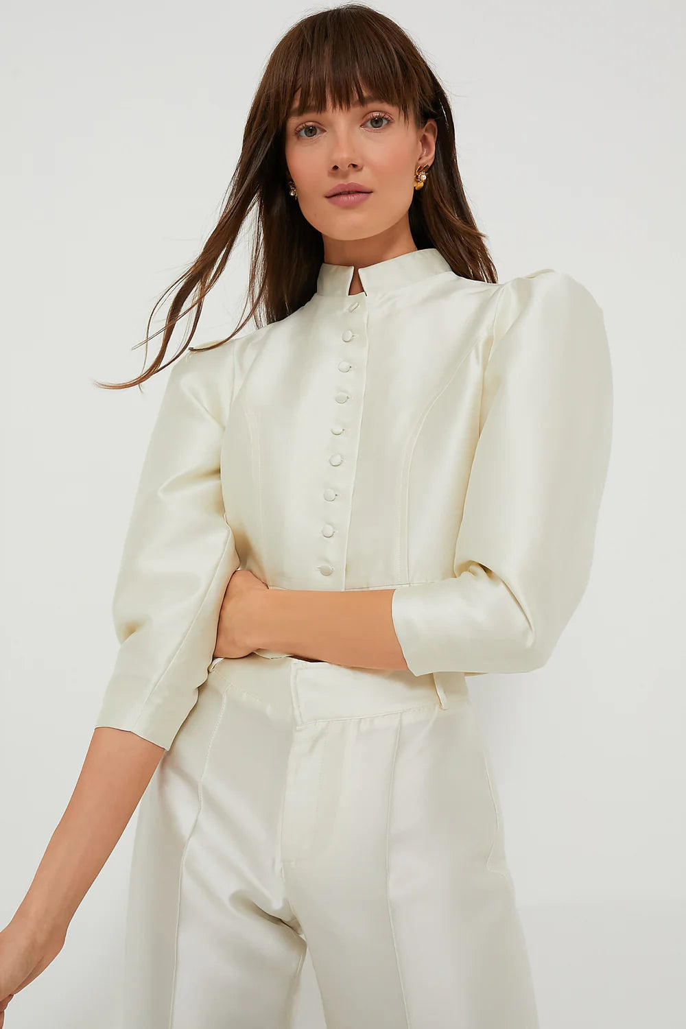 Strukturierte Satin-Schößchenbluse – Weiß