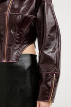 Taillierte Kunstleder-Reißverschlussjacke