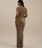 Sleeveless Ruched Bodycon Maxi Dress – Elegant High Waist Club Gown