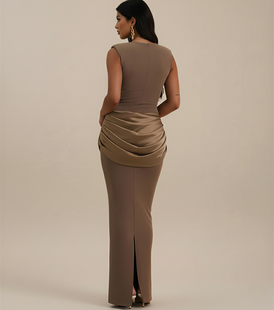 Sleeveless Ruched Bodycon Maxi Dress – Elegant High Waist Club Gown