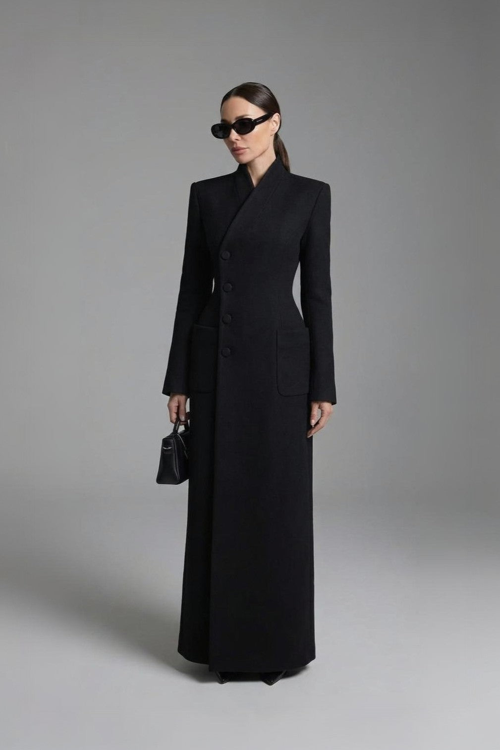 Elegant V-Neck Waist-Closed Slim Long Coat