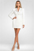 Structured Waist Blazer Mini Dress – White