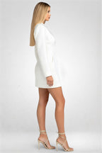 Structured Waist Blazer Mini Dress – White