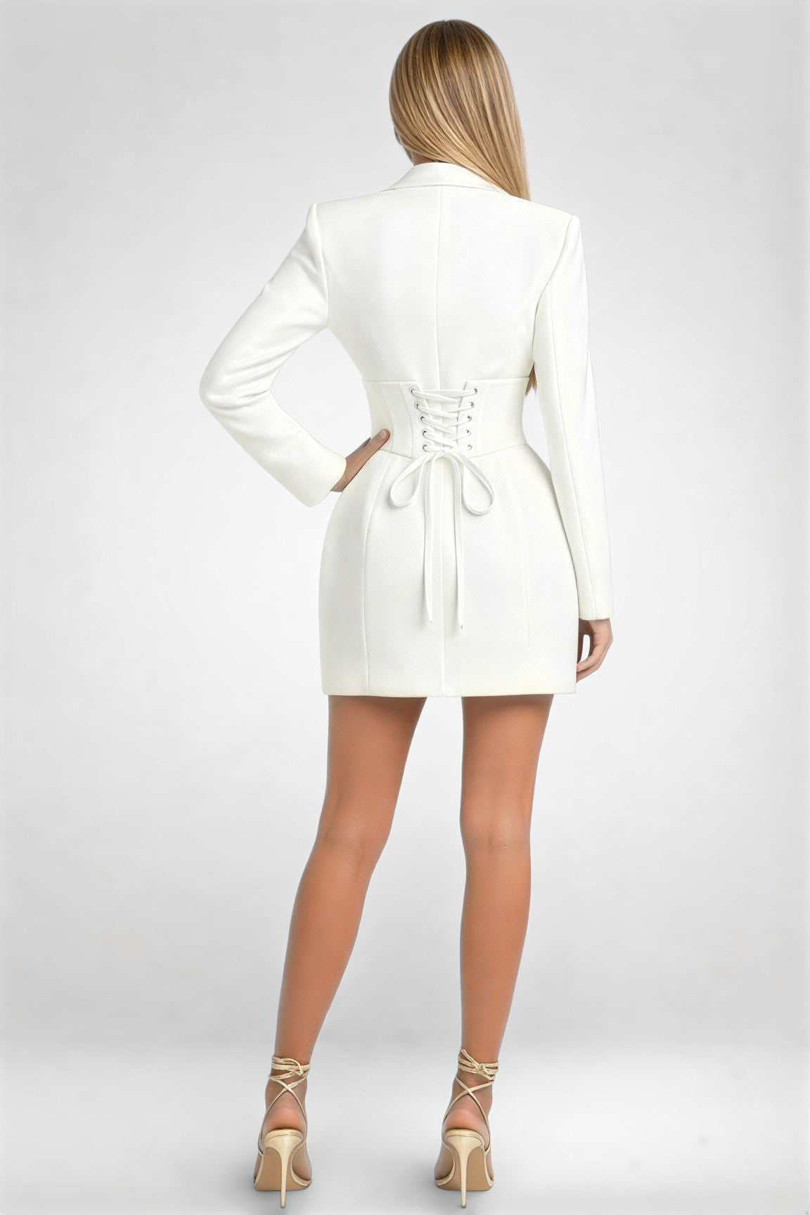 Structured Waist Blazer Mini Dress – White