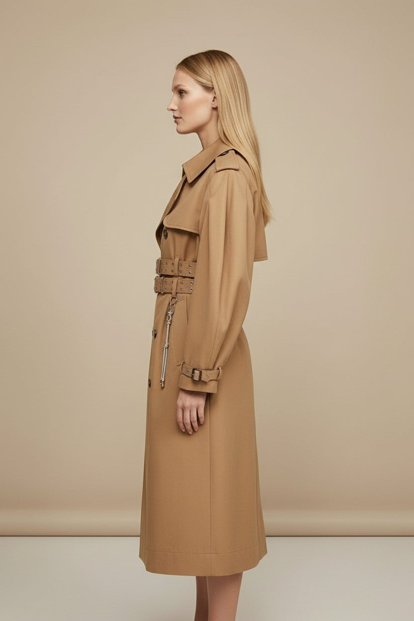 Women's Belted Double-Breasted Trench Coat – Long Slim Fit Autumn Jacket
