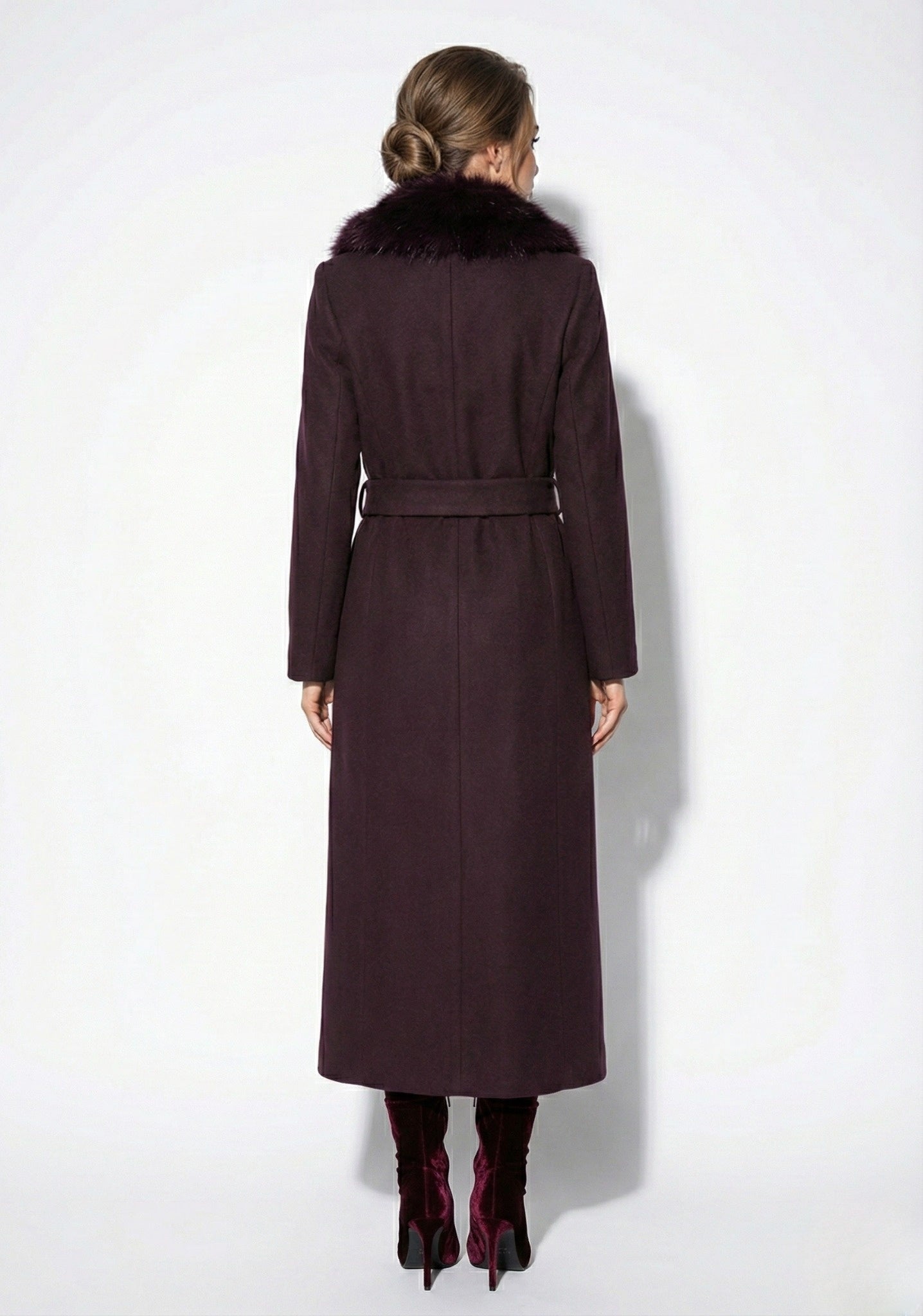 Fur Collar Wool-Blend Long Overcoat