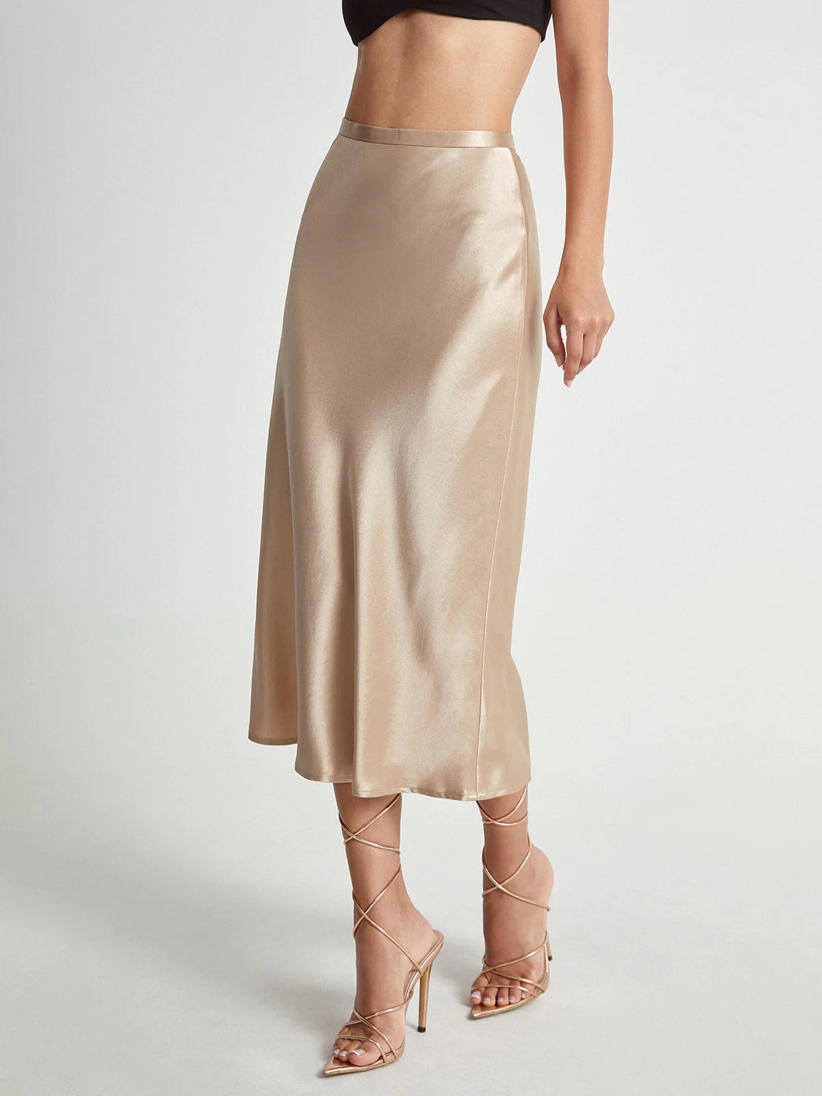 Elegant Satin High Waist Midi Skirt – Office Chic Summer Style for Women