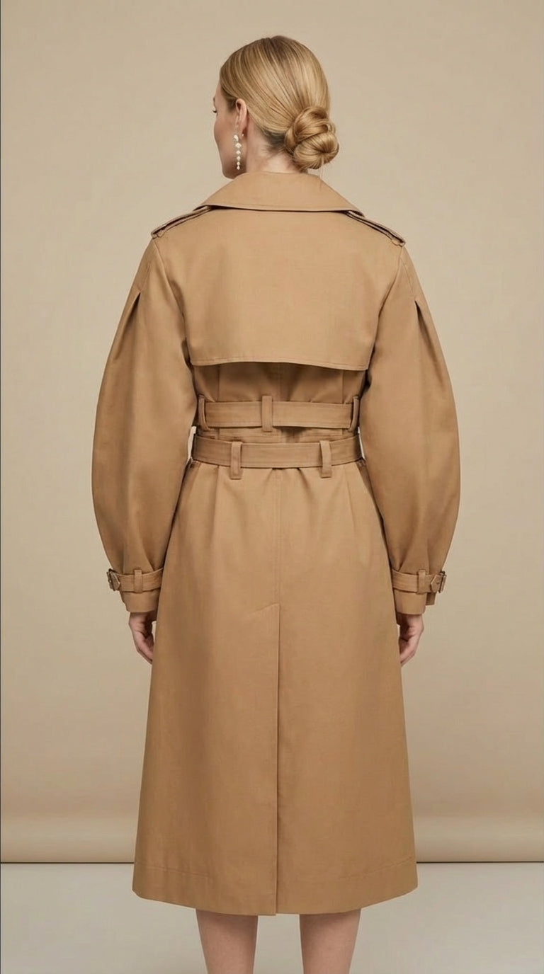Women's Belted Double-Breasted Trench Coat – Long Slim Fit Autumn Jacket