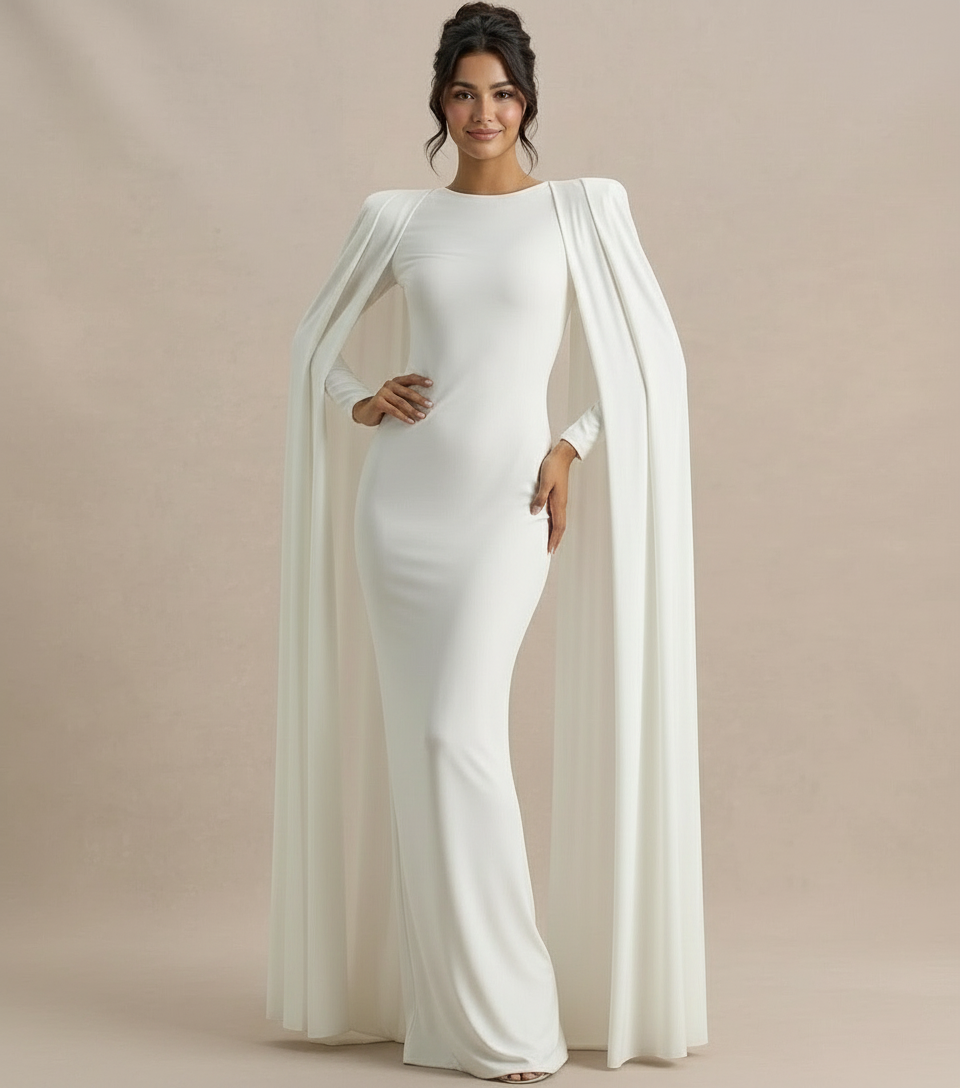 Elegant Cape Sleeve Bodycon Maxi Dress