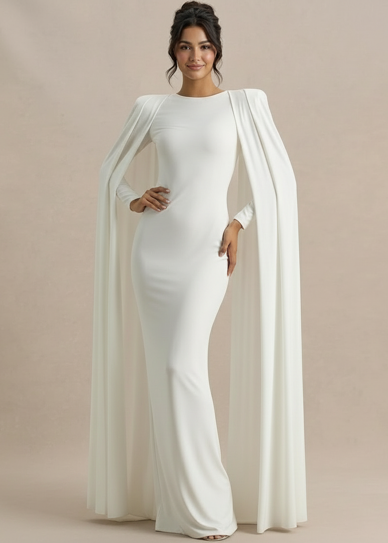 Elegant Cape Sleeve Bodycon Maxi Dress