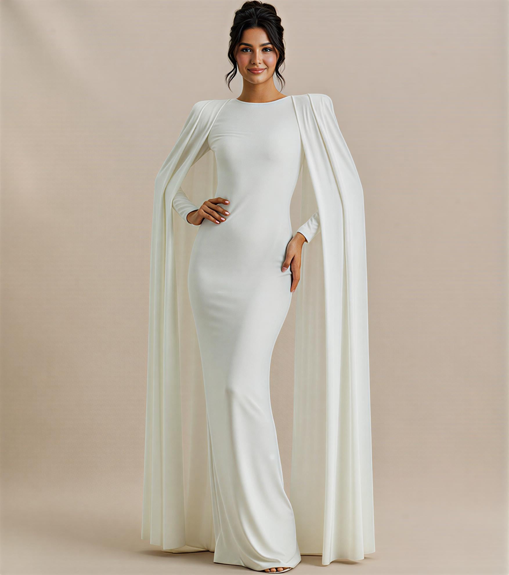 Elegant Cape Sleeve Bodycon Maxi Dress