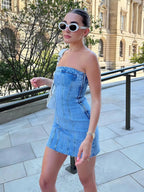Bandeau Mini Dress – Body-Hugging Fit with Frayed Hem