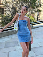 Bandeau Mini Dress – Body-Hugging Fit with Frayed Hem
