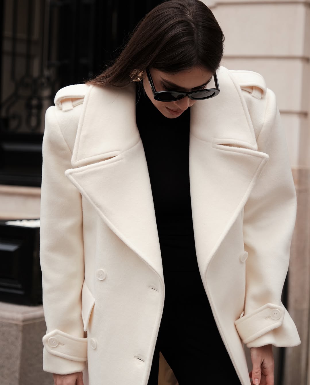 Double-Breasted Belted Long Overcoat