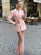 Double-Breasted Blazer & Sheer Skirt Set