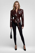 Belted Cropped PU leather Jacket