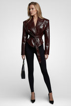 Belted Cropped PU leather Jacket