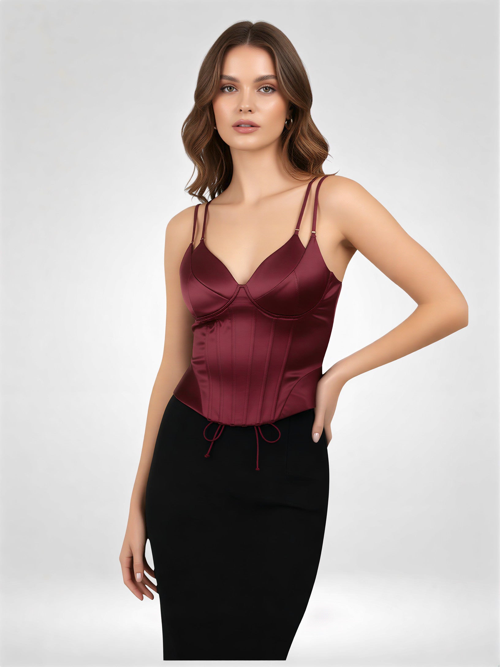 Deep-V Satin Corset Top