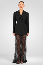 Double-Breasted Blazer & Sheer Skirt Set