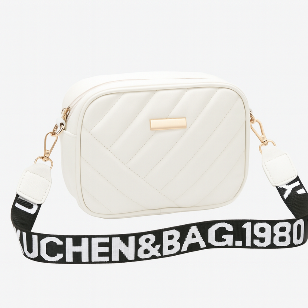 Bolso bandolera de PU de alta calidad para cámara: bolso de hombro a rayas para mujer con cremallera para uso profesional y casual.