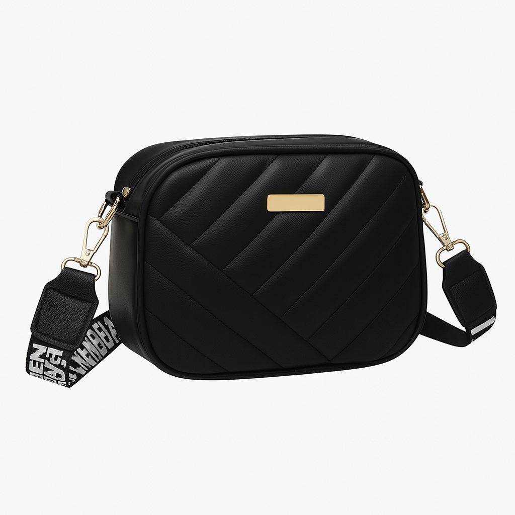 Bolso bandolera de PU de alta calidad para cámara: bolso de hombro a rayas para mujer con cremallera para uso profesional y casual.