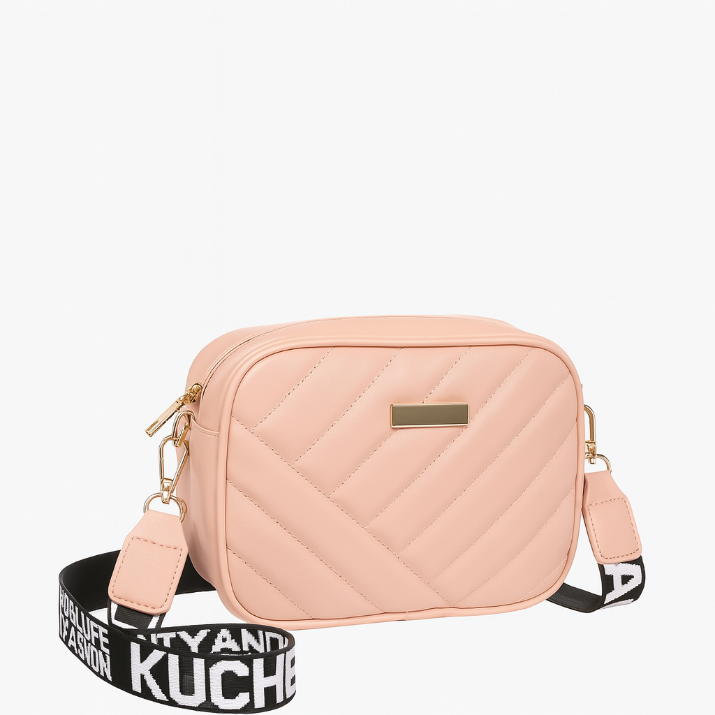 Bolso bandolera de PU de alta calidad para cámara: bolso de hombro a rayas para mujer con cremallera para uso profesional y casual.