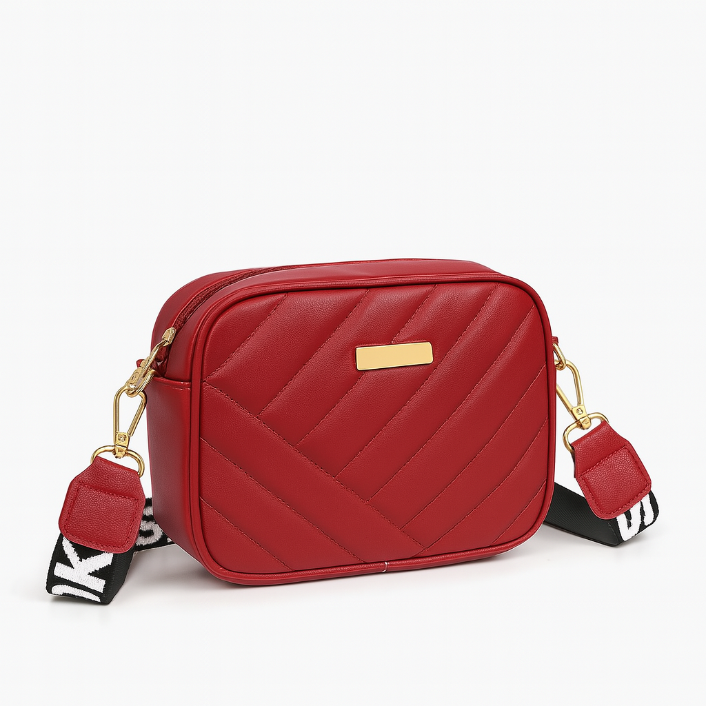 Bolso bandolera de PU de alta calidad para cámara: bolso de hombro a rayas para mujer con cremallera para uso profesional y casual.