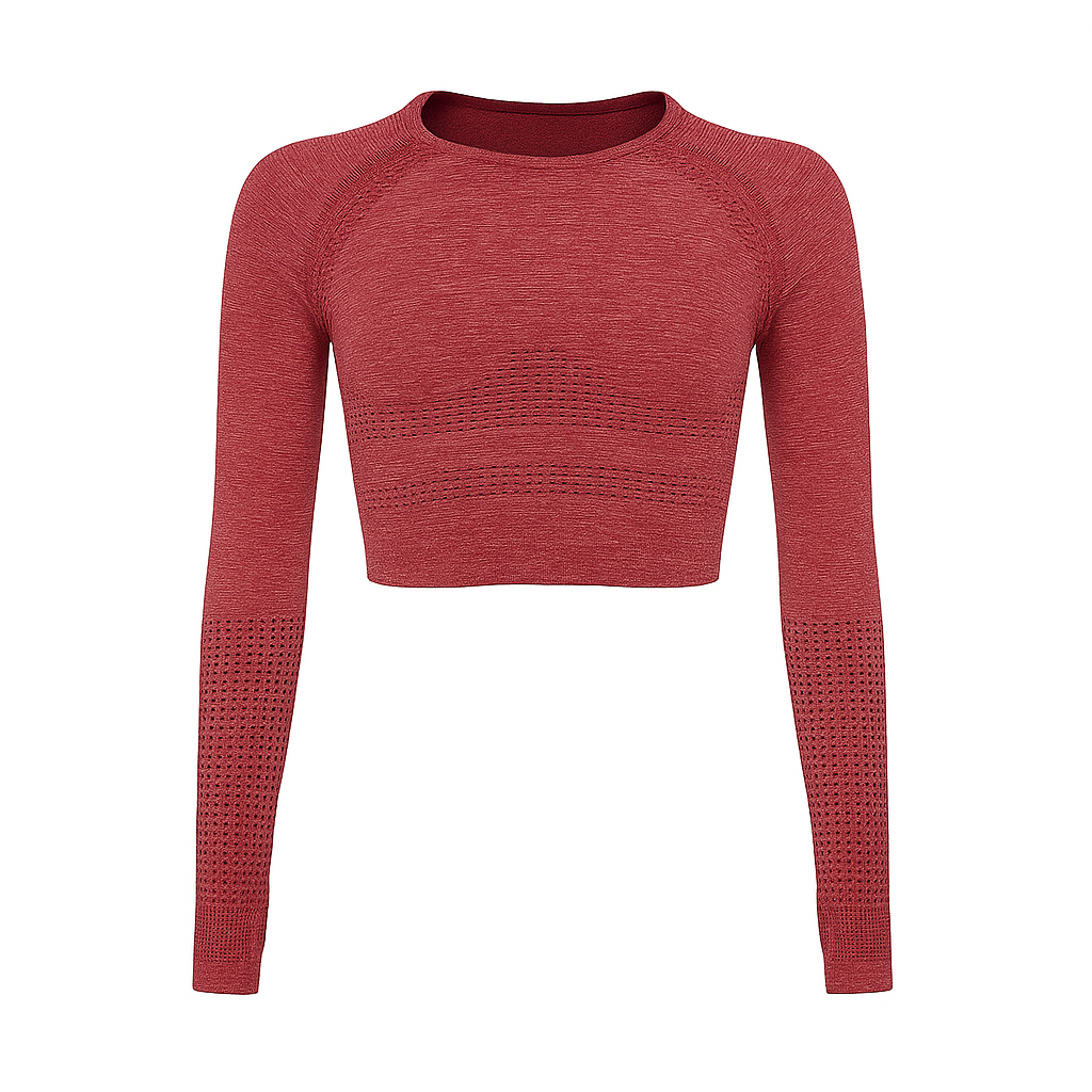 Women’s Athletic Crop Top – Seamless, Breathable & Long Sleeve
