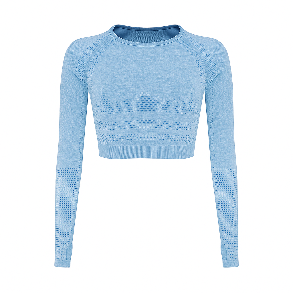Women’s Athletic Crop Top – Seamless, Breathable & Long Sleeve