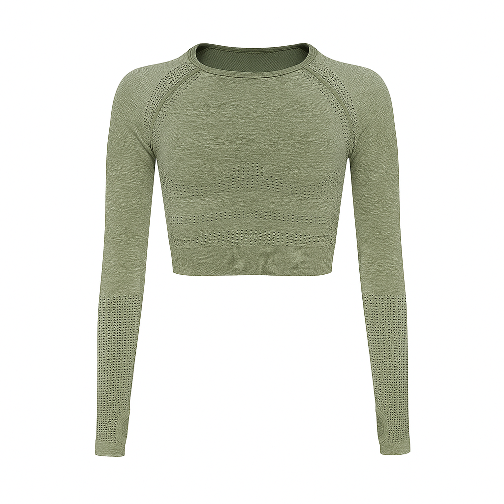 Women’s Athletic Crop Top – Seamless, Breathable & Long Sleeve