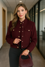 Office Chic – Tailored Pocket Jacket with Golden Buttons