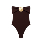 Elegant Off-Shoulder Bodysuit – Gold Accent & Slim Fit