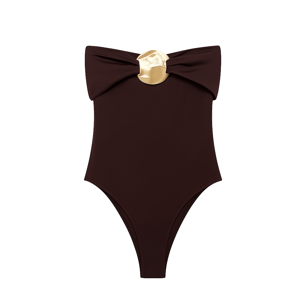 Elegant Off-Shoulder Bodysuit – Gold Accent & Slim Fit