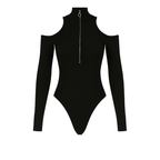 Asymmetric Cut-Out Bodysuit – Ribbed Fit with Front Zipper
