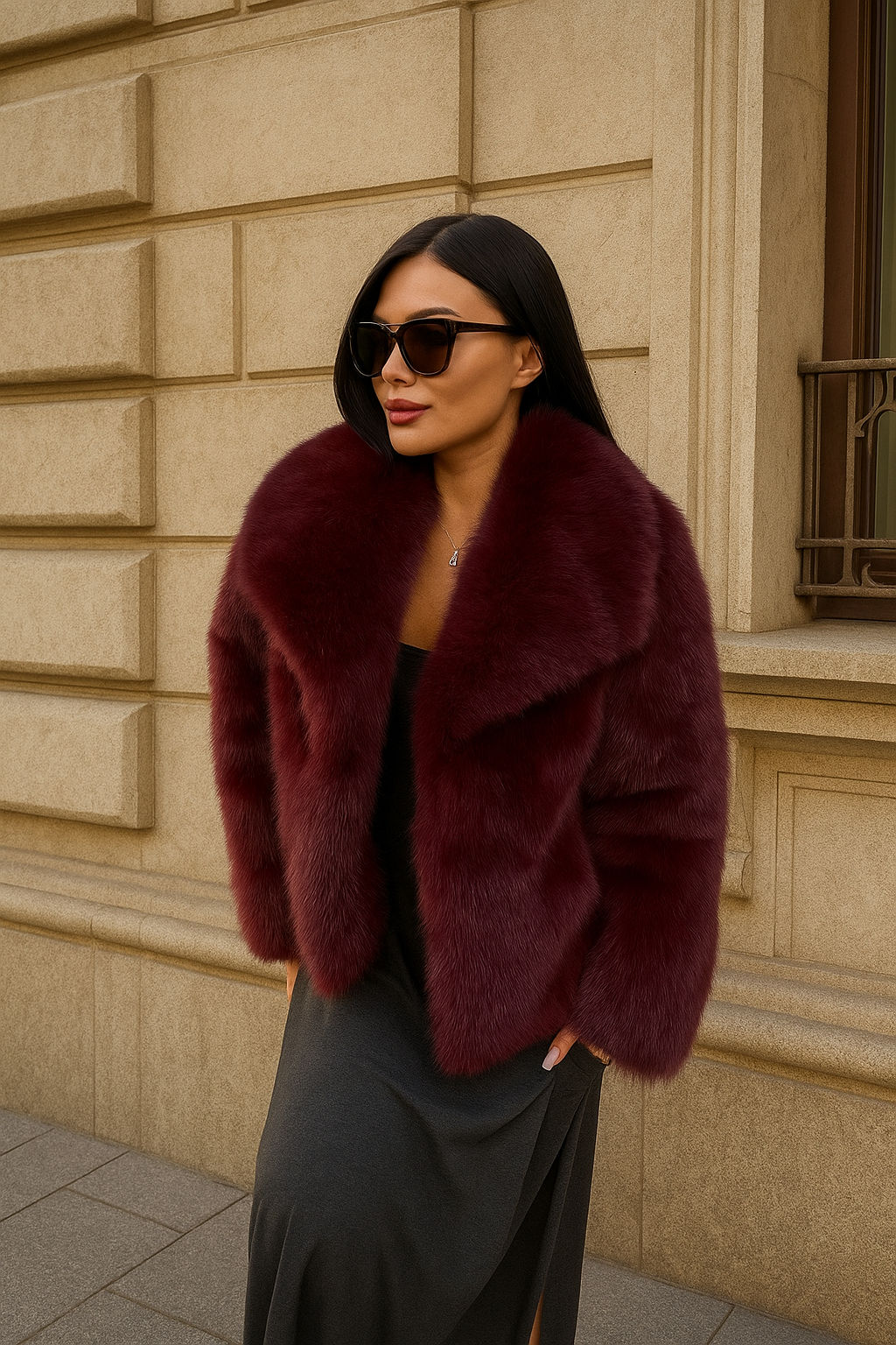 Women's Retro Plush Vegan Fur Lapel Jacket – Soft Cropped Winter Coat