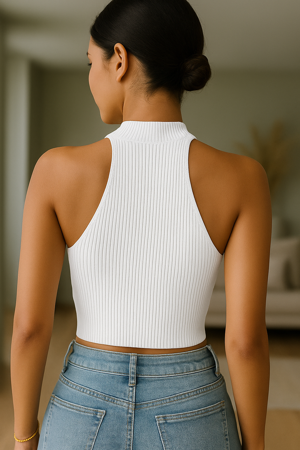 Žebrovaný top s krátkým rukávem – pletené tílko bez rukávů pro ženy