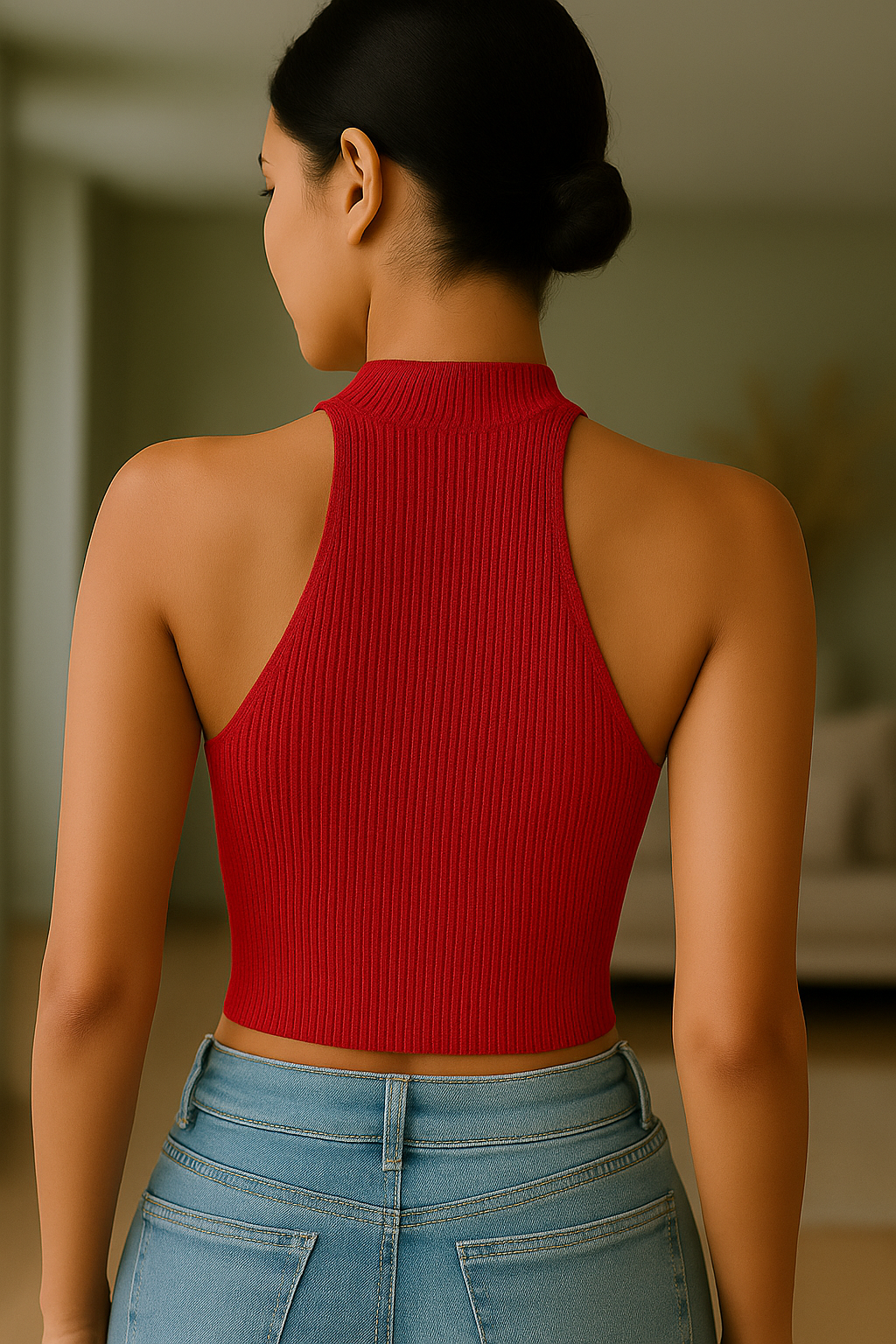 Žebrovaný top s krátkým rukávem – pletené tílko bez rukávů pro ženy