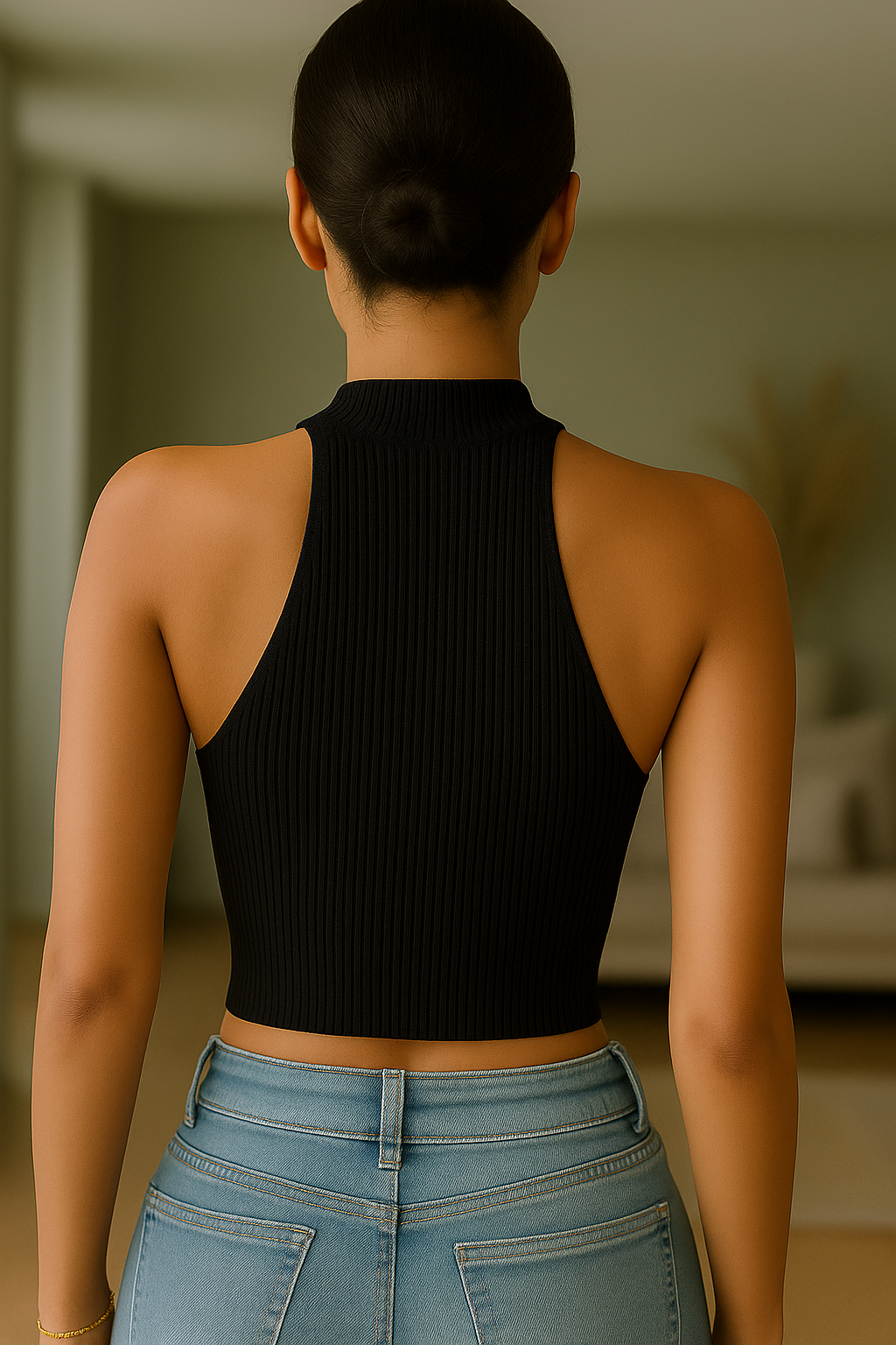 Žebrovaný top s krátkým rukávem – pletené tílko bez rukávů pro ženy