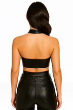 PU Leather Halter Top – Backless Zipper Punk Clubwear