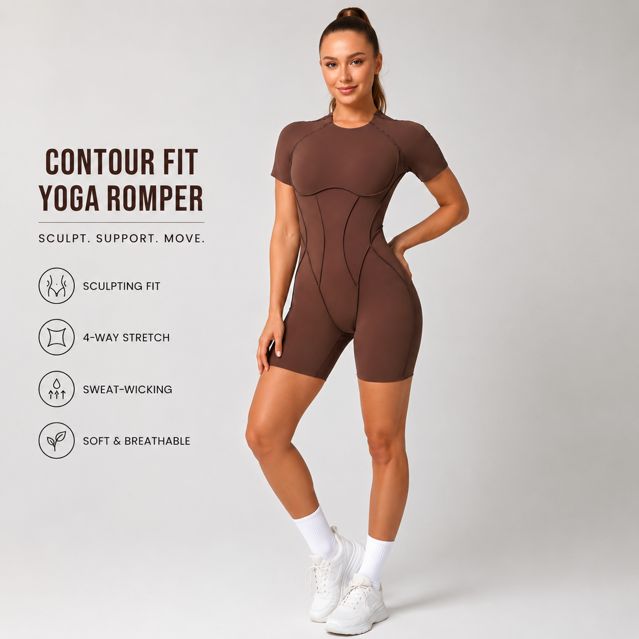 Contour Fit Yoga Romper - Brown
