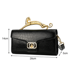 Croc-Embossed Luxe Bag with Golden Panther Handle