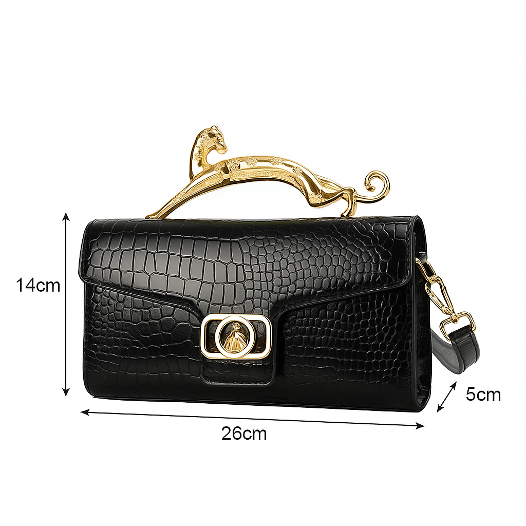 Croc-Embossed Luxe Bag with Golden Panther Handle