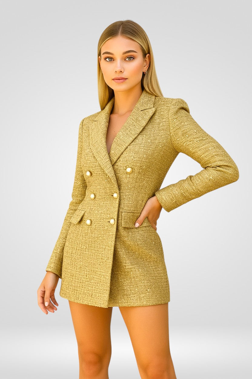 Women's Sequin Blazer -Gold