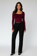 Slim Square Neck Crop Top with Flared Sleeves