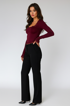 Slim Square Neck Crop Top with Flared Sleeves