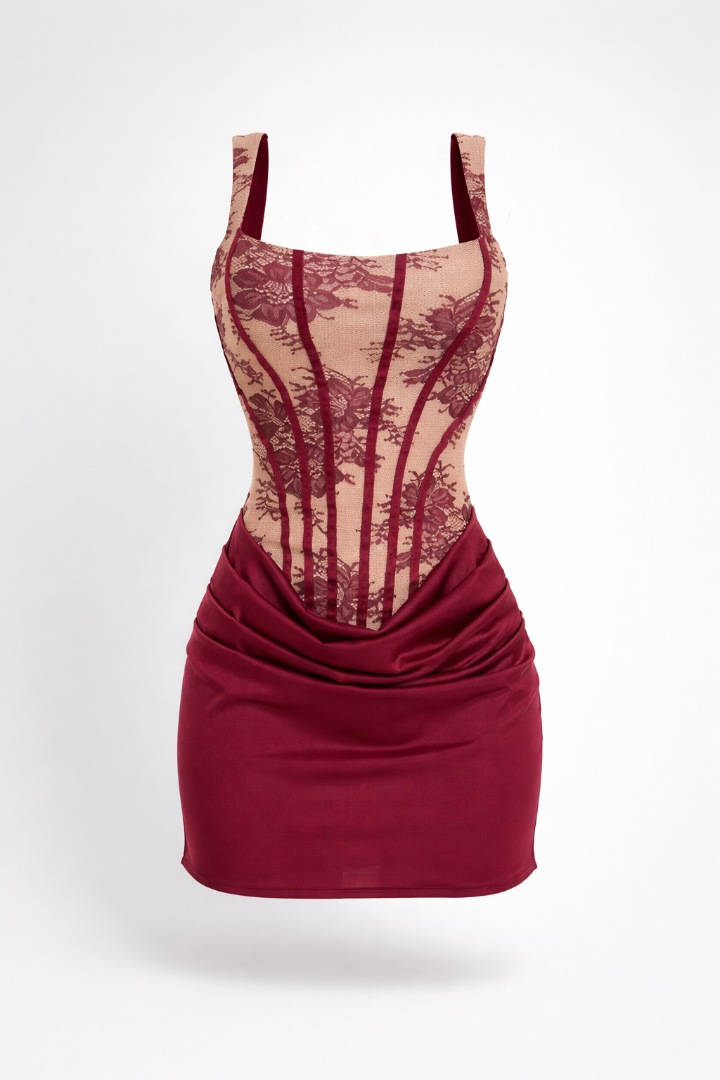 Cornelia Minikleid - burgunderrote Spitze