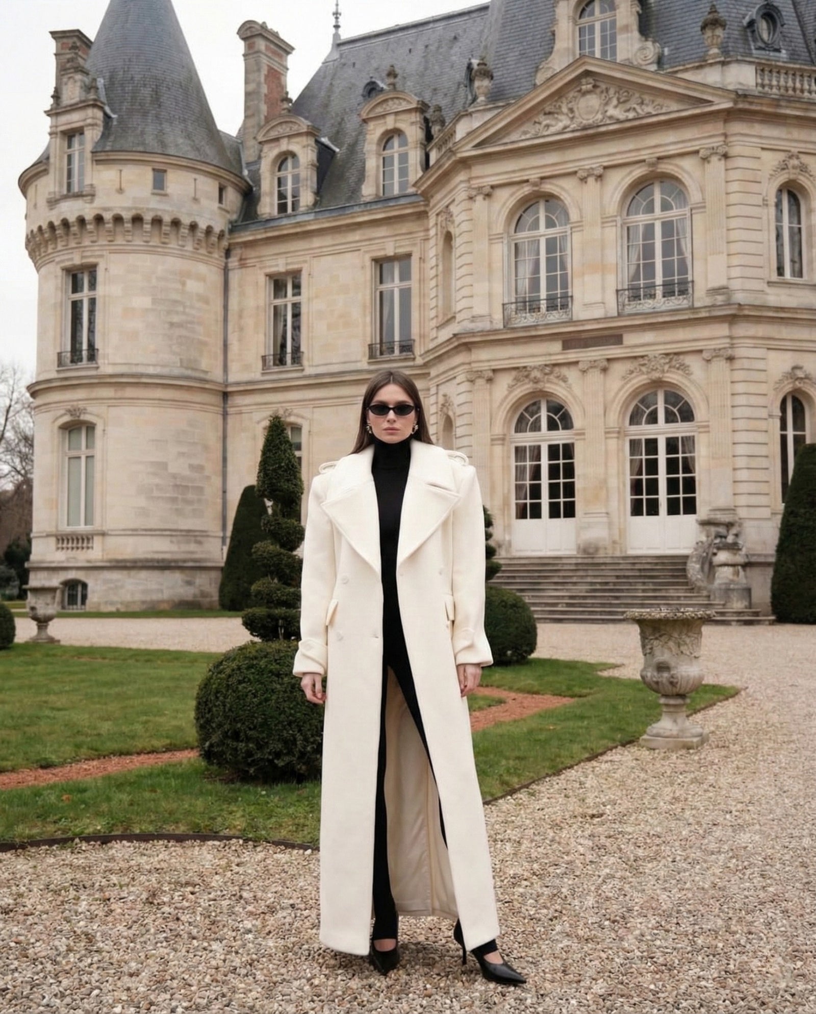 Double-Breasted Belted Long Overcoat