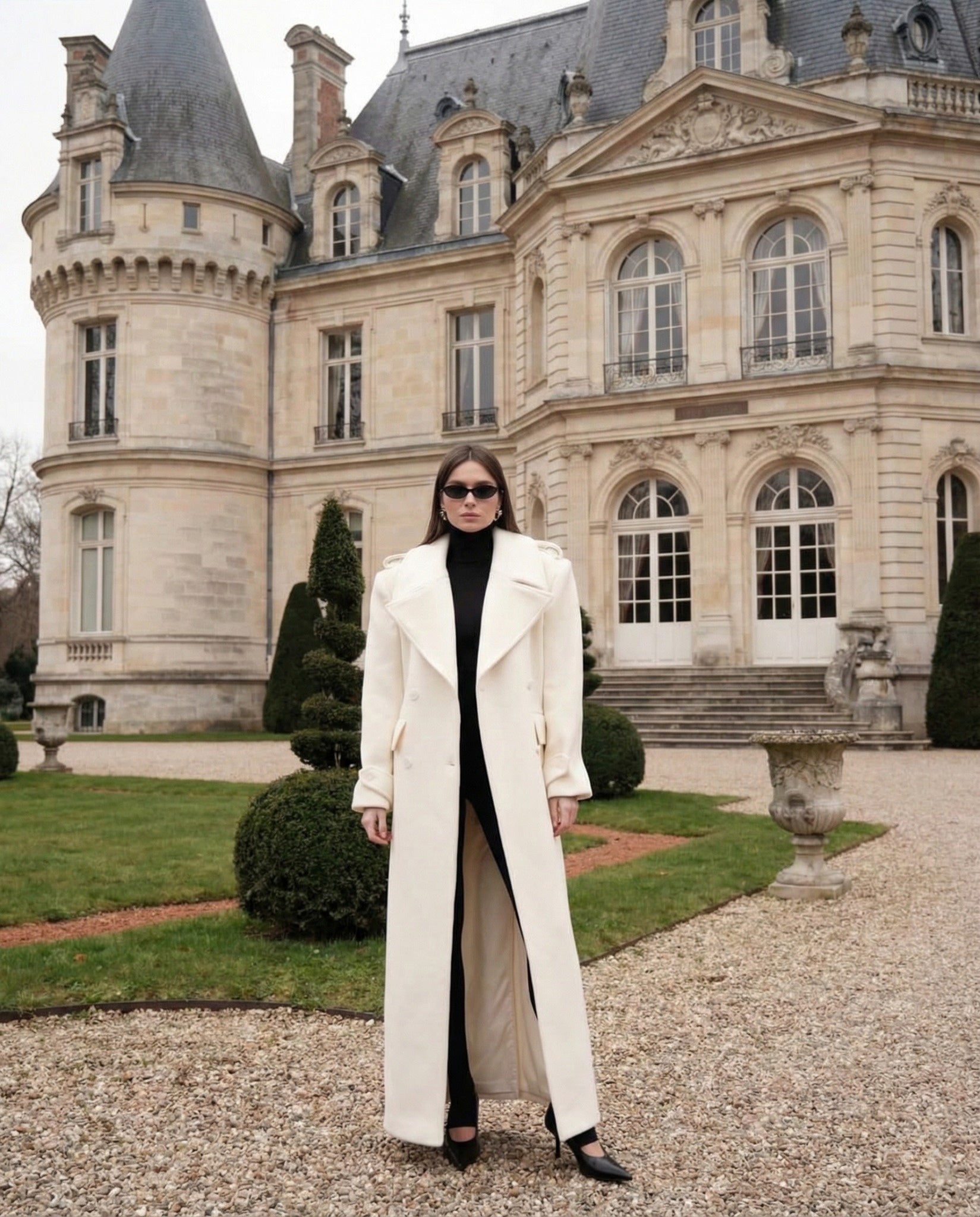 Double-Breasted Belted Long Overcoat