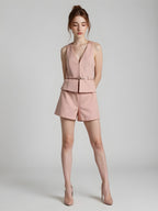 Vintage Chic Sleeveless Blazer & Shorts Set